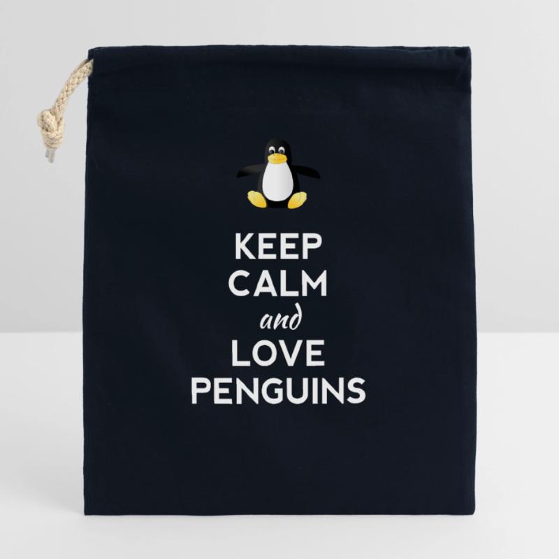 keep calm love Penguins Linux nerd computer cpu lo Closable cotton gift bag (25x30cm)