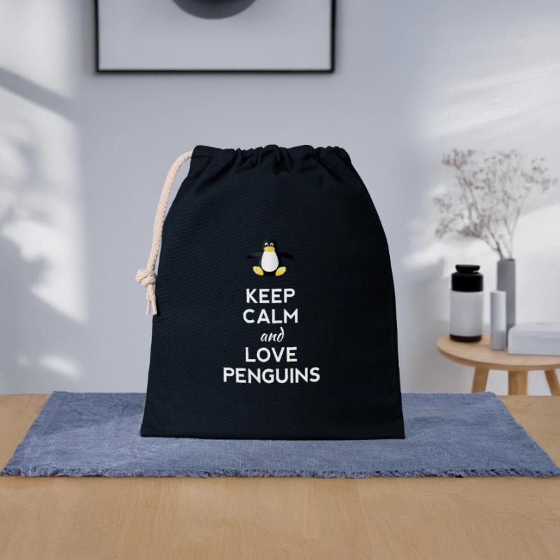 keep calm love Penguins Linux nerd computer cpu lo Closable cotton gift bag (25x30cm)