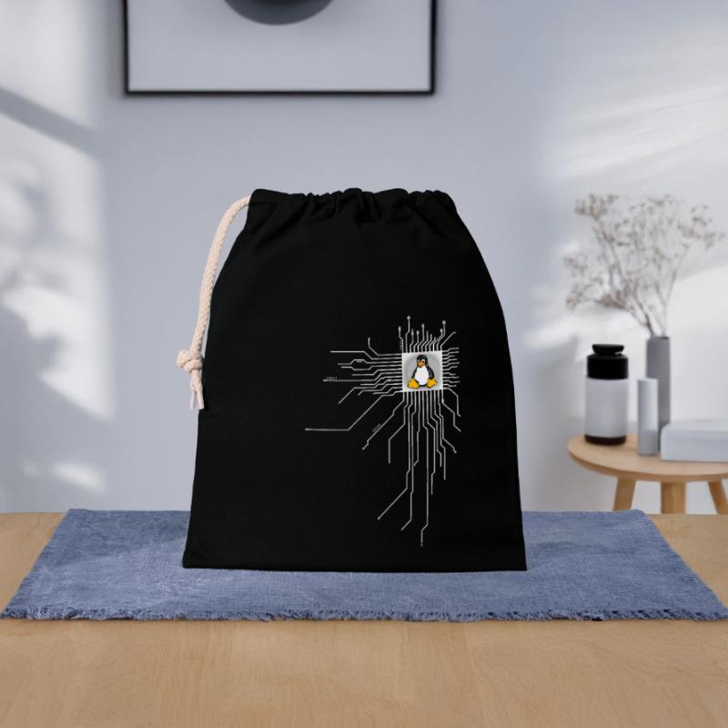 platine pingouin Core Coeur Ordinateur pc Nerd program Sac cadeau en coton avec cordon (25 x 30 cm)