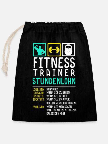 Fitnesstrainer - Verschließbarer Geschenkbeutel aus Baumwolle (25x30cm) - Schwarz