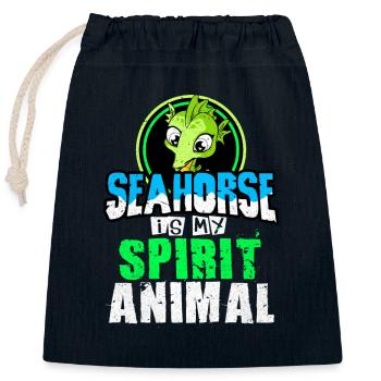 Hippocampe - Sac cadeau en coton avec cordon (25 x 30 cm) - bleu marine - Devant