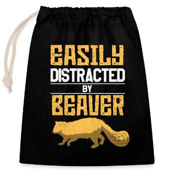 Beaver - Closable cotton gift bag (25x30cm) - black - Front