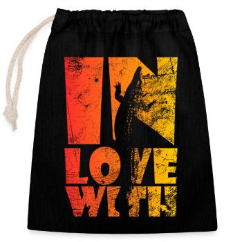 Echsen Liebe - Verschließbarer Geschenkbeutel aus Baumwolle (25x30cm) - Schwarz - Vorne