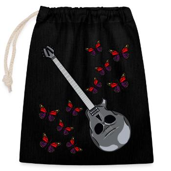 E- Gitarre Totenschädel Schmetterling Dark Musik - Verschließbarer Geschenkbeutel aus Baumwolle (25x30cm) - Schwarz - Vorne