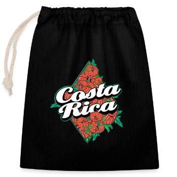 Imprimé floral tropical du Costa Rica - Sac cadeau en coton avec cordon (25 x 30 cm) - noir - Devant