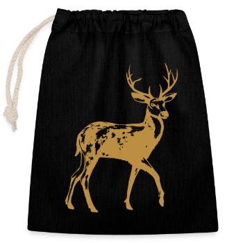 deer - Closable cotton gift bag (25x30cm) - black - Front