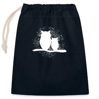 Deux hiboux mignons sur un cadeau de branche - Sac cadeau en coton avec cordon (25 x 30 cm) - bleu marine - Devant
