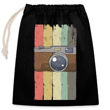appareil photo - Sac cadeau en coton avec cordon (25 x 30 cm) - noir - Devant
