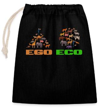 Ego vs. Eco Umwelt Shirt - Verschließbarer Geschenkbeutel aus Baumwolle (25x30cm) - Schwarz - Vorne