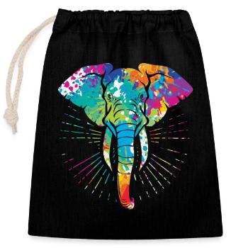 Elefant - Verschließbarer Geschenkbeutel aus Baumwolle (25x30cm) - Schwarz - Vorne