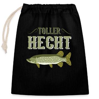 Grand pêcheur de pêche pêche de brochet cadeau - Sac cadeau en coton avec cordon (25 x 30 cm) - noir - Devant