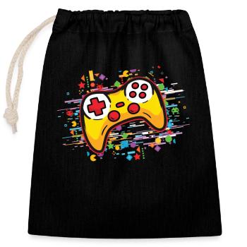 Gaming Controller Konsole Gamer Videogames History - Verschließbarer Geschenkbeutel aus Baumwolle (25x30cm) - Schwarz - Vorne