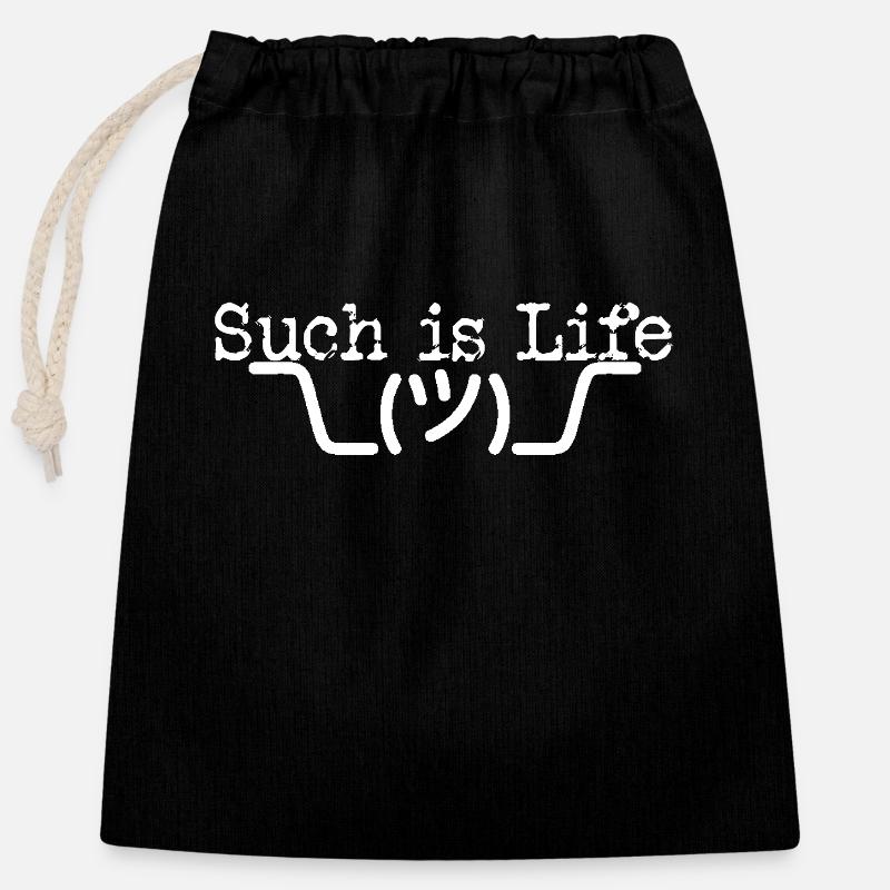 Such is life | Shrug - Closable cotton gift bag (25x30cm) - black