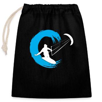 Kitesurfer dans la vague - Sac cadeau en coton avec cordon (25 x 30 cm) - noir - Devant