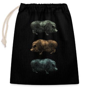 Retro Pig Wild Boar Keiler Gift - Closable cotton gift bag (25x30cm) - black - Front