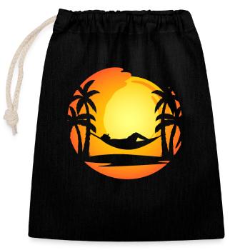 Hängematte Sonnenuntergang Palmen Insel - Verschließbarer Geschenkbeutel aus Baumwolle (25x30cm) - Schwarz - Vorne