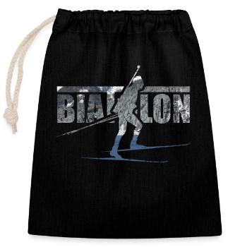 Biathlon Biathlet Skisport - Sac cadeau en coton avec cordon (25 x 30 cm) - noir - Devant