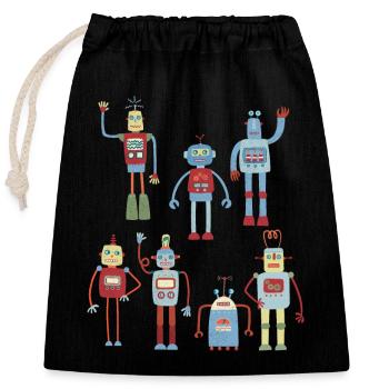 Roboter - Verschließbarer Geschenkbeutel aus Baumwolle (25x30cm) - Schwarz - Vorne
