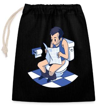 Mann liest auf der Toilette Zeitung - Verschließbarer Geschenkbeutel aus Baumwolle (25x30cm) - Schwarz - Vorne