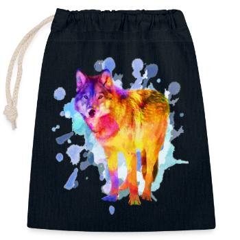 Wolf Hundefamilie Aquarell Bunt Geschenk - Verschließbarer Geschenkbeutel aus Baumwolle (25x30cm) - Navy - Vorne