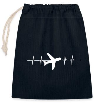 Aviation plane EKG love - Closable cotton gift bag (25x30cm) - navy - Front
