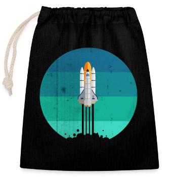 Lancement d'une fusée spatiale - Sac cadeau en coton avec cordon (25 x 30 cm) - noir - Devant