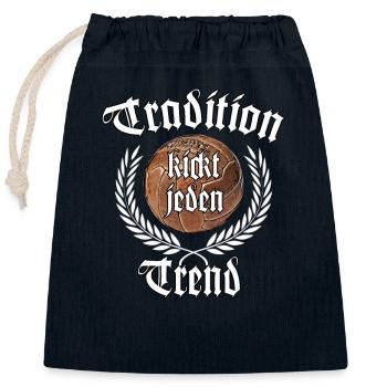 Tradition kickt jeden Trend Fußball Ultras Fan - Verschließbarer Geschenkbeutel aus Baumwolle (25x30cm) - Navy - Vorne