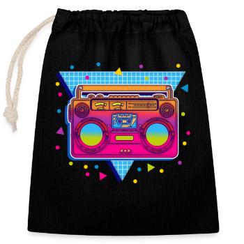 Fête des années 80 - Sac cadeau en coton avec cordon (25 x 30 cm) - noir - Devant