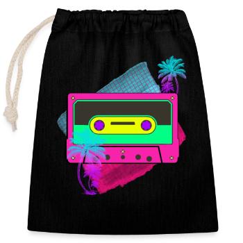 Fête des années 80 - Sac cadeau en coton avec cordon (25 x 30 cm) - noir - Devant