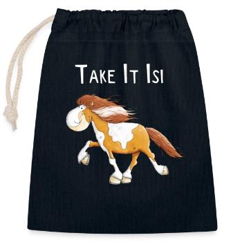 Cheval islandais drôle Take It Isi disant - Sac cadeau en coton avec cordon (25 x 30 cm) - bleu marine - Devant