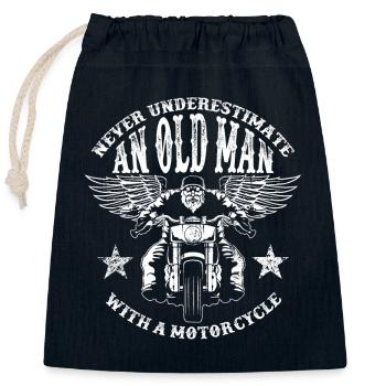 Ne sous-estimez jamais un vieil homme avec une moto - Sac cadeau en coton avec cordon (25 x 30 cm) - bleu marine - Devant