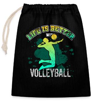 Vintage volleyball player volleyball - Closable cotton gift bag (25x30cm) - black - Front