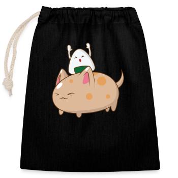 Onigiri monte un chat - Sac cadeau en coton avec cordon (25 x 30 cm) - noir - Devant