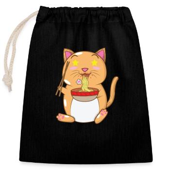 chat japonais mange des nouilles ramen - Sac cadeau en coton avec cordon (25 x 30 cm) - noir - Devant