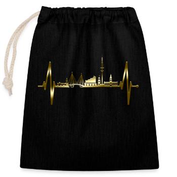 Hamburg Skyline Herzschlag Hamburger Hafen Gold - Verschließbarer Geschenkbeutel aus Baumwolle (25x30cm) - Schwarz - Vorne