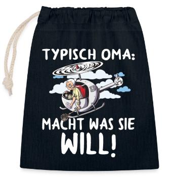 Typisch Oma Teppichklopfer Hubschrauber Aufpassen - Verschließbarer Geschenkbeutel aus Baumwolle (25x30cm) - Navy - Vorne