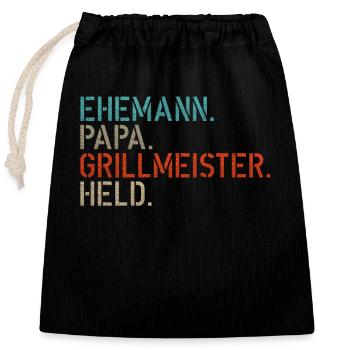 EHEMANN PAPA GRILLMEISTER HELD - Papa Geschenkidee - Verschließbarer Geschenkbeutel aus Baumwolle (25x30cm) - Schwarz - Vorne