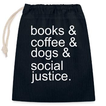 Book Coffee Dog and Social Justice - Closable cotton gift bag (25x30cm) - navy - Front