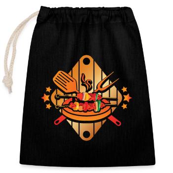 BBQ - Closable cotton gift bag (25x30cm) - black - Front
