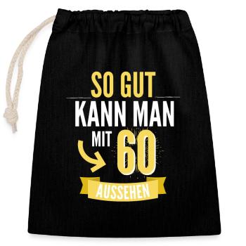 60. Geburtstag - Verschließbarer Geschenkbeutel aus Baumwolle (25x30cm) - Schwarz - Vorne