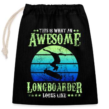 Longboard Skateboard - Verschließbarer Geschenkbeutel aus Baumwolle (25x30cm) - Schwarz - Vorne