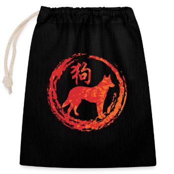 Dog chinese zodiac - Closable cotton gift bag (25x30cm) - black - Front
