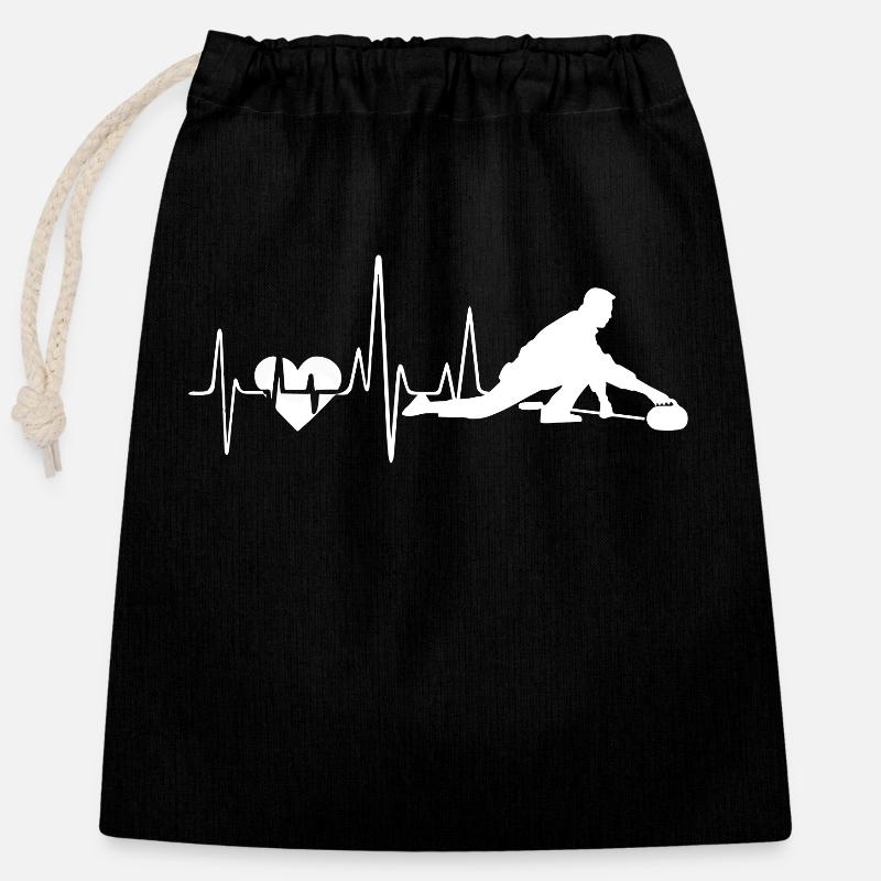 Curling Curling Heartbeat - Sac cadeau en coton avec cordon (25 x 30 cm) - noir