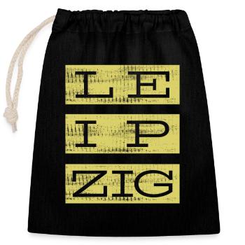 Leipzig City Saxony Gift Vintage Retro - Closable cotton gift bag (25x30cm) - black - Front