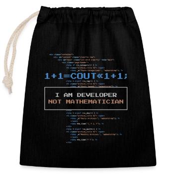 Funny developer saying no math ace - Closable cotton gift bag (25x30cm) - black - Front