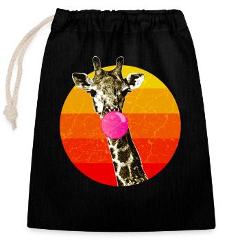 Girafe, à, bubble-gum, girafe, animal - Sac cadeau en coton avec cordon (25 x 30 cm) - noir - Devant