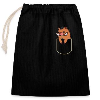 Hog In The Pocket Gift Warthog Pocket T-Shirt - Closable cotton gift bag (25x30cm) - black - Front