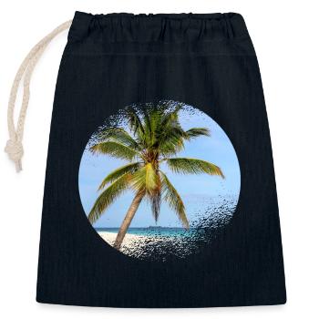 Maldives palm tree - Closable cotton gift bag (25x30cm) - navy - Front