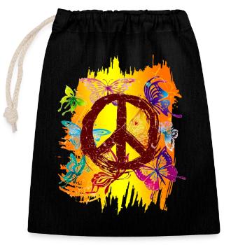 Hippie Butterflies Hippies Flower Power 60s - Closable cotton gift bag (25x30cm) - black - Front