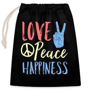 Love Peace Happiness - Closable cotton gift bag (25x30cm) - black - Front